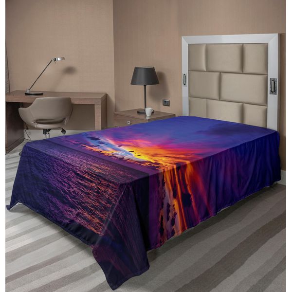 Abakuhaus Lenzuolo Ocean, Tramonto Da Sogno Sull'oceano Aurora Boreale Oltre L'atmosfera Del Pacifico Foto, Lenzuolo Morbido E Confortevole Per Un Letto Decorativo 1 Pezzo 260 Cm X 168 Cm, Viola Blu-image