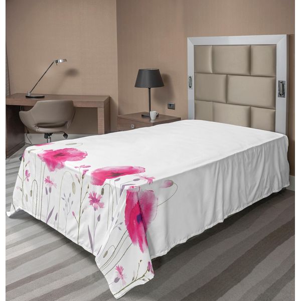 Abakuhaus Lenzuolo Con Fiori, Stampa Grafica Con Motivi Floreali, Papaveri, Petali Di Fiori, Giardino Estivo, Campo, 1 Pezzo 190 Cm X 100 Cm, Rosa-image