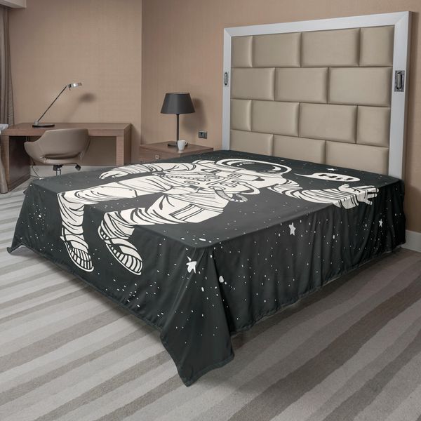Abakuhaus Lenzuolo Spaziale, Astronauta Pop Art Che Saluta Con Fumetto Comet Adventure Traveller, Lenzuolo Morbido E Confortevole Per Un Letto Decorativo 1 Pezzo 260 Cm X 228 Cm, Grigio Antracite Sabbia-image