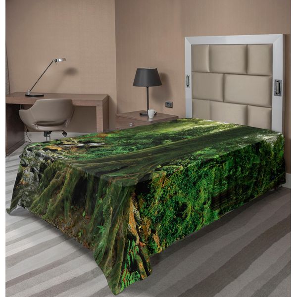 Abakuhaus Lenzuolo Da Letto, Rain Forest Scenery Con Fiume Nella Foresta Settentrionale Al Mattino Presto, Stampa Con Nebbia Umida, Lenzuolo Superiore Morbido E Confortevole Per Un Letto Decorativo, 1 Pezzo, 190 Cm X 100 Cm, Verde-image