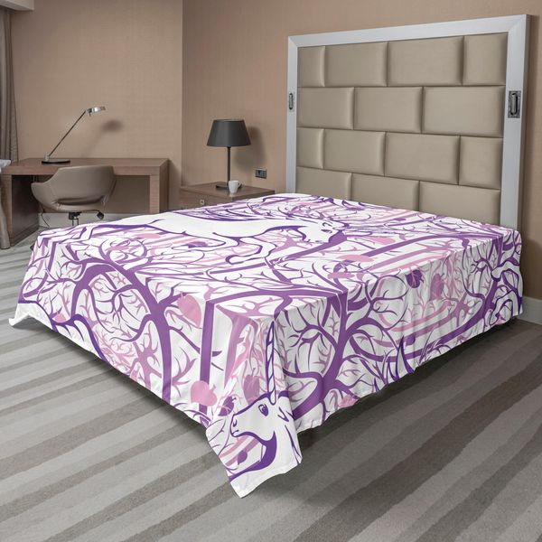 Abakuhaus Lenzuolo Unicorno, Una Fantastica Figura Di Unicorno Per La Cameretta Dei Bambini Nella Fantastica Foresta Delle Fiabe, Morbido E Confortevole Lenzuolo Superiore Per Un Letto Decorativo 1 Pezzo 260 Cm X 228 Cm, Viola-image