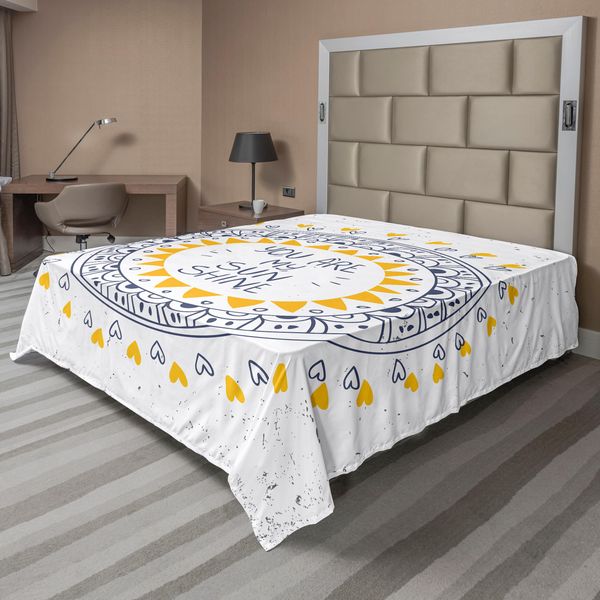 Abakuhaus Lenzuolo Con Proverbio, Motivo Azteco Romantico E Retrò Con Frasi D'amore Stampate, Lenzuolo Morbido E Confortevole Per Un Letto Decorativo 1 Pezzo 266 Cm X 260 Cm, Giallo / Blu-image