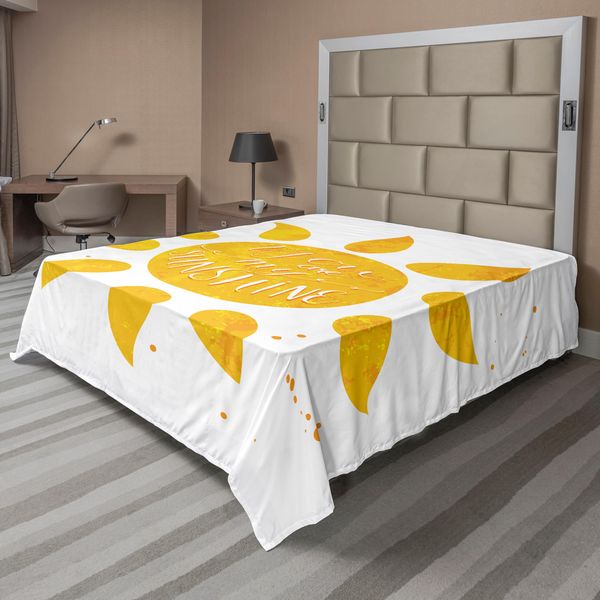 Abakuhaus Lenzuolo Con Proverbio, Scritta Stilizzata "Sonnenschein"" (Sole) Con Effetti Grunge, Lenzuolo Artistico Astratto, Morbido E Confortevole, Per Un Letto Decorativo 1 Pezzo 266 Cm X 260 Cm, Giallo"-image