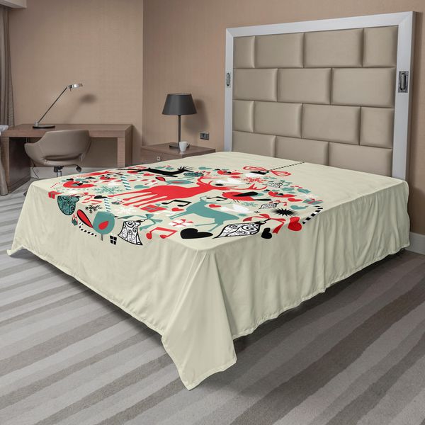 Abakuhaus Lenzuolo Natalizio, Design Tradizionale A Tema Religioso Natalizio, Arte Astratta, Lenzuolo Morbido E Confortevole Per Un Letto Decorativo, 1 Pezzo, 244 Cm X 205 Cm, Beige E Rosso-image