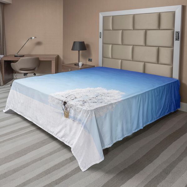 Abakuhaus Lenzuolo Invernale, Vita Solitaria Dell'albero In Un Ambiente Innevato - Freddo - Terra - Pace - Tranquillità - Concetto, Lenzuolo Morbido E Confortevole Per Un Letto Decorativo 1 Pezzo 260 Cm X 228 Cm, Bianco Blu-image