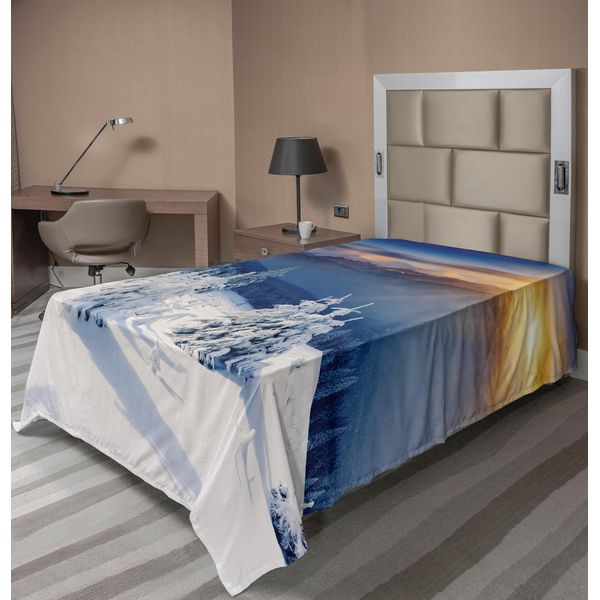 Abakuhaus Lenzuolo Invernale, Fantastica Scomparsa Dell'alba Tra Le Cime Delle Montagne, Cielo Alpino Drammatico, Lenzuolo Morbido E Confortevole Per Un Letto Decorativo 1 Pezzo 190 Cm X 100 Cm, Bianco Blu Albicocca-image