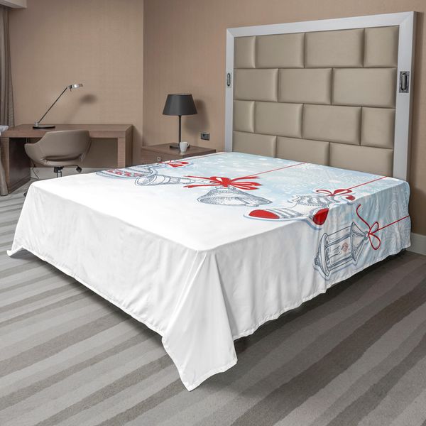 Abakuhaus Lenzuolo Natalizio, Calzini Retrò Di Babbo Natale E Giocattoli Campanelle Di Zucchero Fiocco Di Neve, Morbido E Confortevole Lenzuolo Superiore Per Un Letto Decorativo 1 Pezzo 275 Cm X 260 Cm, Bianco Arancione E Blu-image