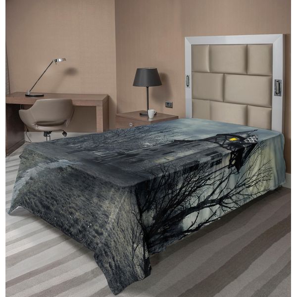 Abakuhaus Lenzuolo Halloween, Design Halloween Con Casa Infestata Gotica, Cielo Scuro E Alberi Spogli A Tema Fantasma, Lenzuolo Superiore Morbido E Confortevole Per Un Letto Decorativo 1 Pezzo 190 Cm X 100 Cm, Verde Acqua-image