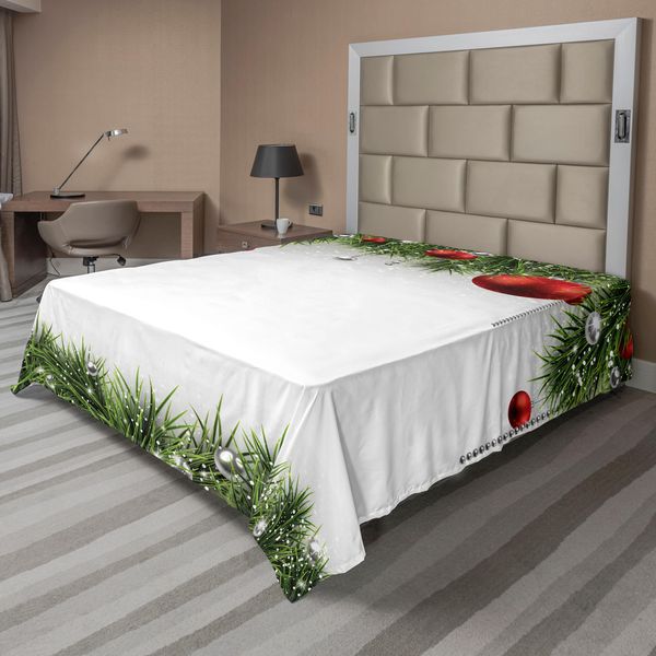 Abakuhaus Lenzuolo Natalizio, Decorazioni Natalizie Classiche E Fili Metallici Con Stampa Rami Di Pino, Lenzuolo Morbido E Confortevole Per Un Letto Decorativo 1 Pezzo 266 Cm X 260 Cm, Verde Rosso-image
