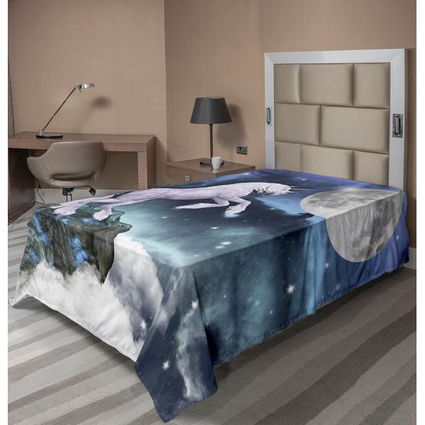 Abakuhaus Lenzuolo Unicorno, Anni '80 Immagine Fantascientifica Unicorno Sopra Le Nuvole Illustrazione Surreale E Fantasiosa, Lenzuolo Morbido E Confortevole Per Un Letto Decorativo 1 Pezzo 190 Cm X 100 Cm, Viola Blu-image