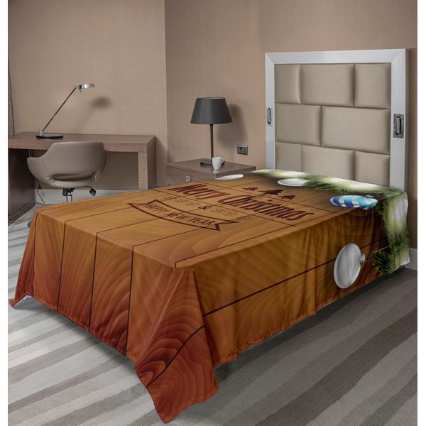 Abakuhaus Lenzuolo Natalizio, Decorazione In Legno Con Palline Argentate, Decorazione Fiabesca E Ramo Di Pino A Tema Natalizio, Lenzuolo Morbido E Confortevole Per Un Letto Decorativo, 1 Pezzo, 190 Cm X 100 Cm, Marrone-image