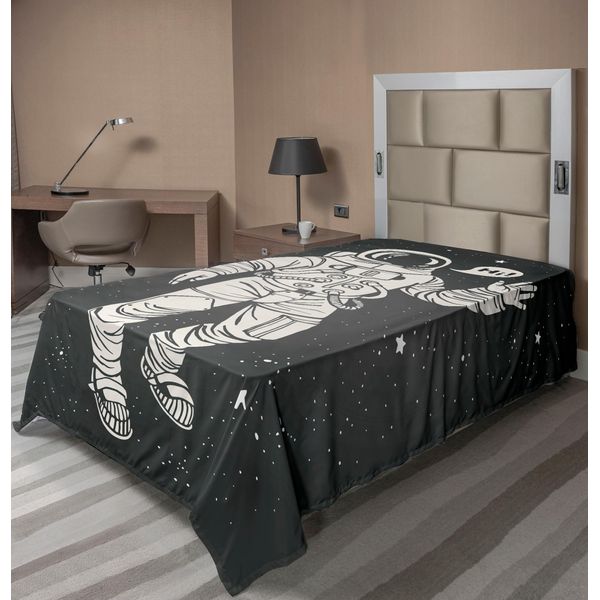 Abakuhaus Lenzuolo Spaziale, Astronauta Pop Art Che Saluta Con Fumetto Comet Adventure Traveller, Lenzuolo Morbido E Confortevole Per Un Letto Decorativo 1 Pezzo 190 Cm X 100 Cm, Grigio Antracite Sabbia-image