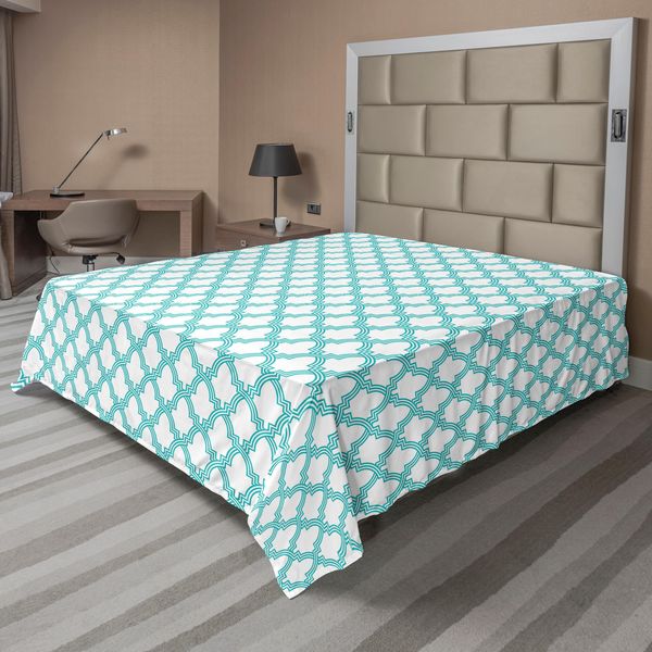 Abakuhaus Lenzuolo Etnico, Motivo Arabesco Marocchino A Mosaico, Motivo Astratto Mediorientale, Opera D'arte, Lenzuolo Morbido E Confortevole Per Un Letto Decorativo, 1 Pezzo, 266 Cm X 260 Cm, Turchese-image