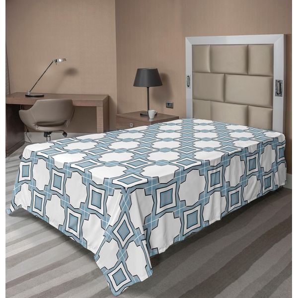 Abakuhaus Lenzuolo Europeo, Autentico Stile Portoghese Con Motivi Geometrici Astratti, Morbido E Confortevole Lenzuolo Superiore Per Un Letto Decorativo 1 Pezzo 190 Cm X 100 Cm, Blu E Bianco-image