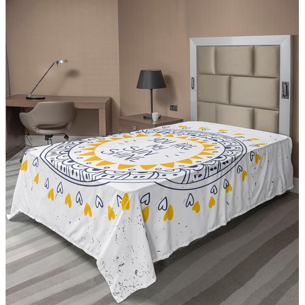 Abakuhaus Lenzuolo Con Proverbio, Motivo Azteco Romantico E Retrò Con Frasi D'amore Stampate, Lenzuolo Morbido E Confortevole Per Un Letto Decorativo 1 Pezzo 260 Cm X 168 Cm, Giallo / Blu-image