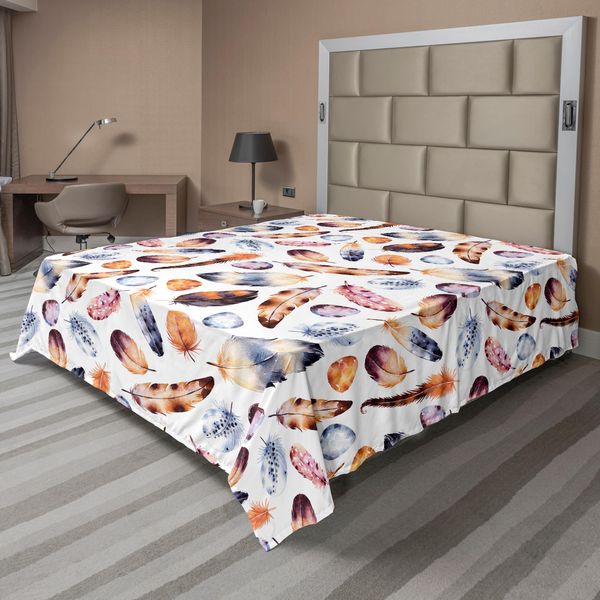 Abakuhaus Lenzuolo Peacock, Falco-Pavone-Coda-Aquila-Colibrì-Piume In Stile Vintage Con Motivi Animali, Morbido E Confortevole Lenzuolo Superiore Per Un Letto Decorativo 1 Pezzo 266 Cm X 260 Cm, Arancione E Blu-image