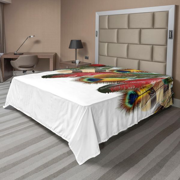 Abakuhaus Lenzuolo Peacock, Piume Di Pavone Mistiche E Colorate, Vivaci Icone Universali, Tema Boemo, Lenzuolo Morbido E Confortevole Per Un Letto Decorativo, 1 Pezzo, 266 Cm X 260 Cm, Multicolore-image