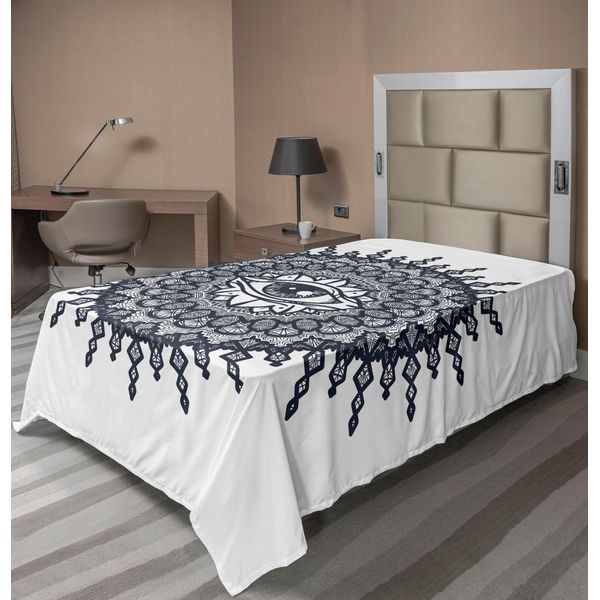 Abakuhaus Lenzuolo Occulto, Motivo Mandala Tradizionale Astratto Rotondo Con Occhio Segreto Nell'immagine Occulta, Lenzuolo Morbido E Confortevole Per Un Letto Decorativo 1 Pezzo 190 Cm X 100 Cm, Grigio Bianco-image