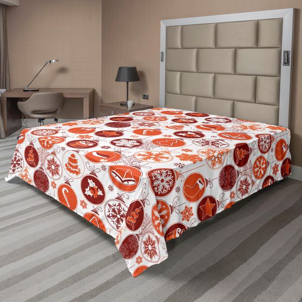 Abakuhaus Lenzuolo Natalizio, Motivo Classico A Tema Natalizio, Morbido E Confortevole Lenzuolo Superiore Per Un Letto Decorativo 1 Pezzo 244 Cm X 205 Cm, Bianco E Vermiglio-image