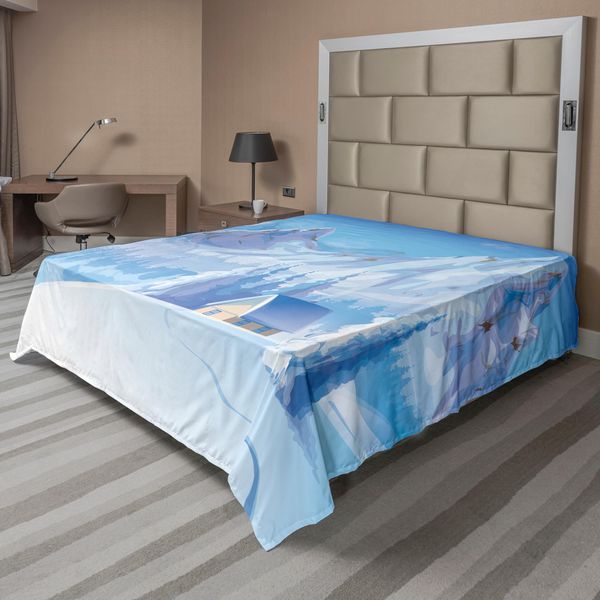 Abakuhaus Lenzuolo Invernale, Casetta Sotto Maestose Montagne In Una Gelida Tempesta Di Neve Invernale, Lenzuolo Morbido E Confortevole Per Un Letto Decorativo, 1 Pezzo 275 Cm X 260 Cm, Blu-image