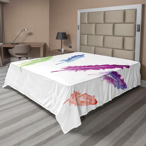Abakuhaus Lenzuolo Colorato, Acquerello Astratto Colorato Uccello Piuma Artistico Natura Animale Tema, Morbido E Confortevole Lenzuolo Superiore Per Un Letto Decorativo 1 Pezzo 266 Cm X 260 Cm, Multicolore-image