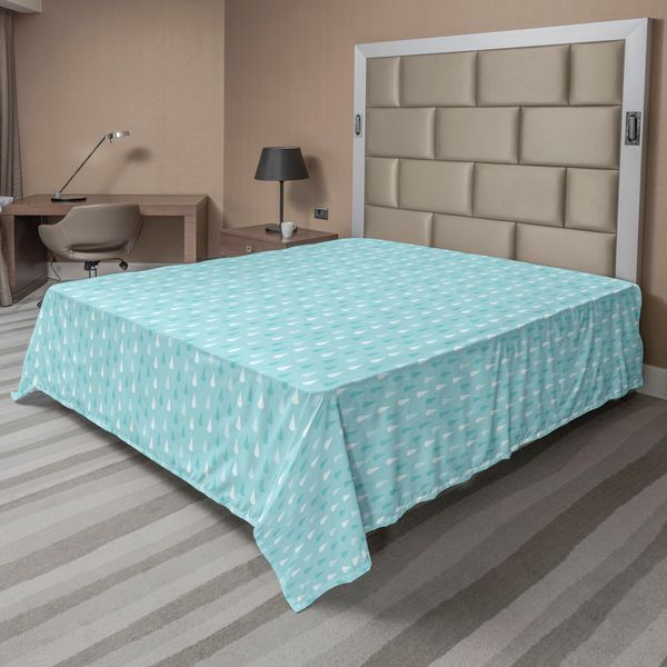 Abakuhaus Lenzuolo Azzurro, Stampa Autunnale Stilizzata Con Gocce Di Pioggia, Lenzuolo Morbido E Confortevole Per Un Letto Decorativo, 1 Pezzo 275 Cm X 260 Cm, Blu E Bianco-image