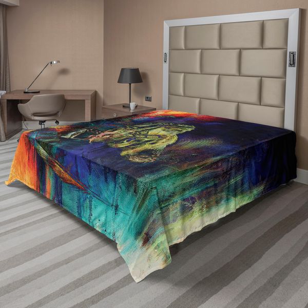 Abakuhaus Lenzuolo Tribale, Design Grunge Futuristico Dell'indigeno Americano Bull Con Effetto Variegato, Lenzuolo Superiore Morbido E Confortevole Per Un Letto Decorativo 1 Pezzo 266 Cm X 260 Cm, Multicolore-image