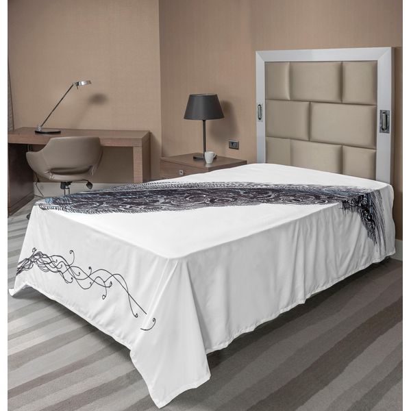 Abakuhaus Lenzuolo Grigio, Immagine Di Una Penna D'oca Classica Antica Datata Con Motivi A Foglia Su Un Lato, Lenzuolo Superiore Morbido E Confortevole Per Un Letto Decorativo 1 Pezzo 260 Cm X 168 Cm, Grigio Nero-image