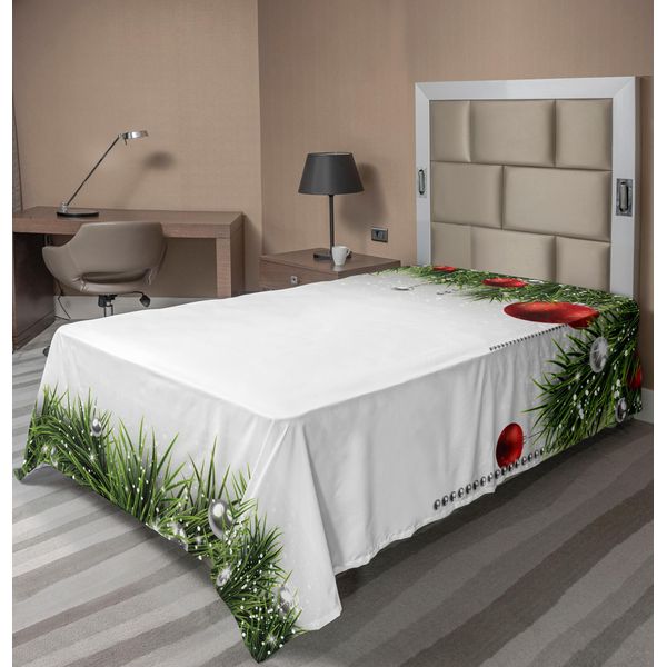Abakuhaus Lenzuolo Natalizio, Decorazioni Natalizie Classiche E Fili Metallici Con Stampa Rami Di Pino, Lenzuolo Morbido E Confortevole Per Un Letto Decorativo 1 Pezzo 190 Cm X 100 Cm, Verde Rosso-image