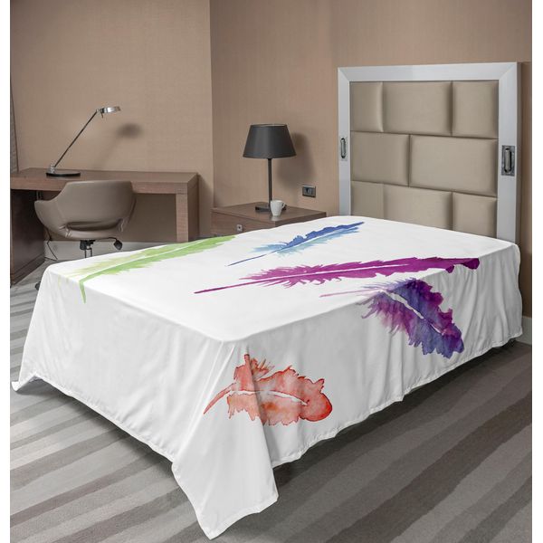Abakuhaus Lenzuolo Colorato, Acquerello Astratto Colorato Uccello Piuma Artistico Natura Animale Tema, Morbido Comodo Lenzuolo Superiore Per Un Letto Decorativo 1 Pezzo 260 Cm X 168 Cm, Multicolore-image