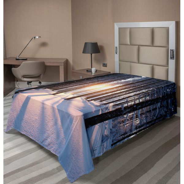 Abakuhaus Lenzuolo Invernale, Mistico Tramonto Nella Foresta Con Idilliaco Paesaggio Naturale Ghiacciato, Morbido E Confortevole Lenzuolo Superiore Per Un Letto Decorativo 1 Pezzo 260 Cm X 168 Cm, Marrone Bianco-image