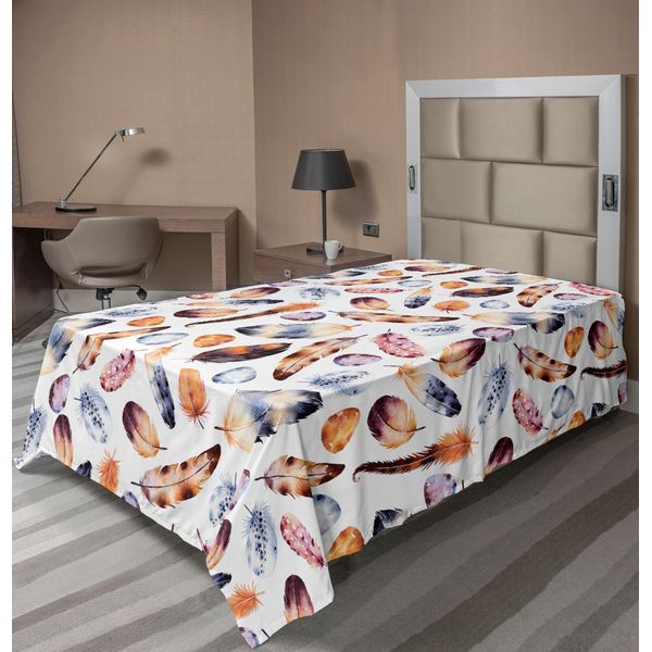 Abakuhaus Lenzuolo Peacock, Falco-Pavone-Coda-Aquila-Colibrì-Piume In Stile Vintage Con Motivi Animali, Morbido E Confortevole Lenzuolo Superiore Per Un Letto Decorativo 1 Pezzo 190 Cm X 100 Cm, Arancione E Blu-image