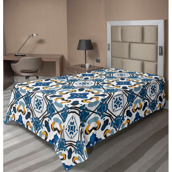 Abakuhaus Lenzuolo Europeo, Piastrelle Classiche In Ceramica Portoghese, Stampa Con Motivi Ispirati All'artigianato Europeo, Lenzuolo Morbido E Confortevole Per Un Letto Decorativo, 1 Pezzo, 260 Cm X 168 Cm, Blu Reale-image