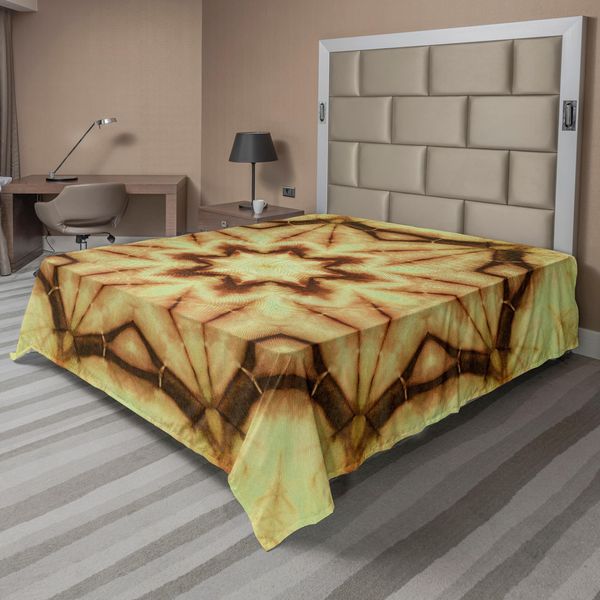 Abakuhaus Lenzuolo Mandala, Motivo Mandala Etnico Thailandese Psichedelico Con Sbavature Sporche E Macchie Grezze, Lenzuolo Superiore Morbido E Confortevole Per Un Letto Decorativo, 1 Pezzo, 275 Cm X 260 Cm, Marrone Senape-image