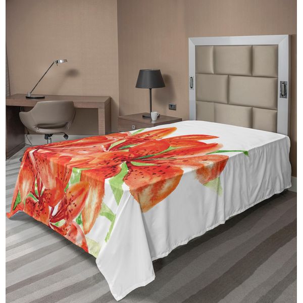 Abakuhaus Lenzuolo Con Fiori Acquerellati, Motivi Pastorali Grandi Gigli Dai Colori Vivaci Motivi Floreali, Lenzuolo Morbido E Confortevole Per Un Letto Decorativo 1 Pezzo 190 Cm X 100 Cm, Verde Rosso-image