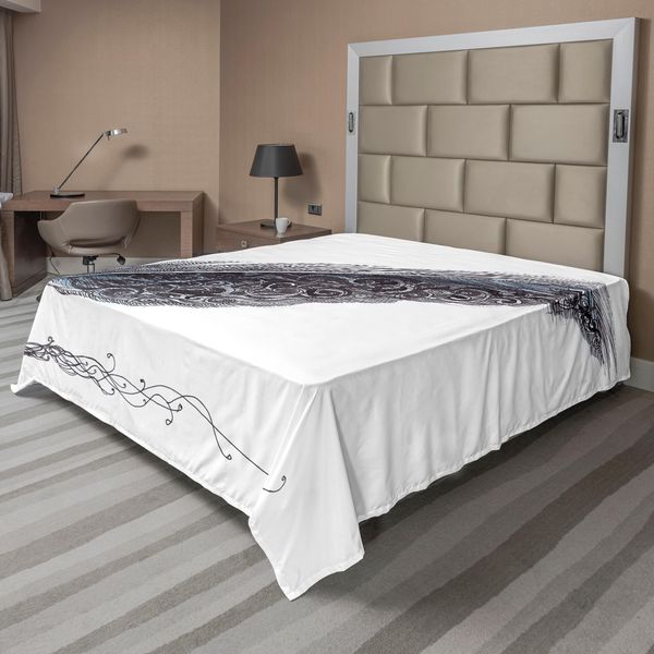 Abakuhaus Lenzuolo Grigio, Immagine Di Una Penna D'oca Classica Antica Datata Con Motivi A Foglia Su Un Lato, Lenzuolo Superiore Morbido E Confortevole Per Un Letto Decorativo 1 Pezzo 260 Cm X 228 Cm, Grigio Nero-image