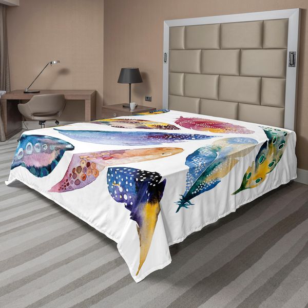 Abakuhaus Lenzuolo Tribale, Simbolo Tribale Asiatico Orientale Con Piume, Stampa Magica Ed Equilibrio Armonioso, Lenzuolo Morbido E Confortevole Per Un Letto Decorativo 1 Pezzo 266 Cm X 260 Cm, Multicolore-image