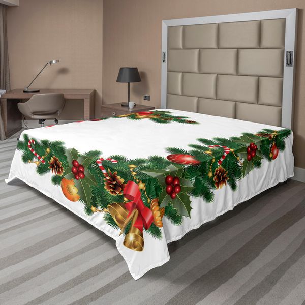 Abakuhaus Lenzuolo Natalizio, Ornamenti Natalizi Con Motivo Abete E Ornamenti Classici A Tema Capodanno, Lenzuolo Morbido E Confortevole Per Un Letto Decorativo, 1 Pezzo, 266 Cm X 260 Cm, Multicolore-image