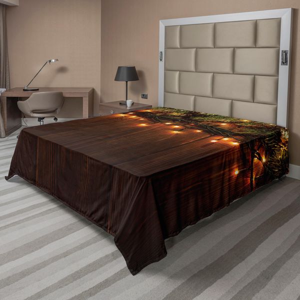Abakuhaus Lenzuolo Natalizio, Ramo Natalizio Con Stampa A Tema Sinergia Festività Rurali Sorpresa Celebrazione, Lenzuolo Morbido E Confortevole Per Un Letto Decorativo 1 Pezzo 244 Cm X 205 Cm, Marrone Verde-image
