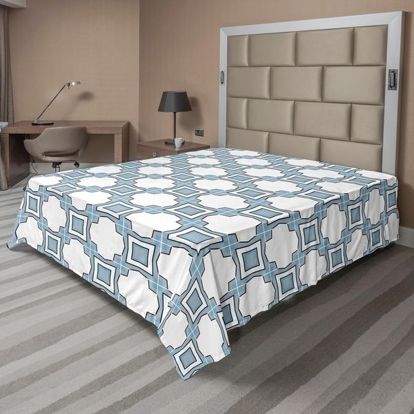 Abakuhaus Lenzuolo Europeo, Autentico Stile Portoghese Con Stampa Geometrica Astratta, Lenzuolo Morbido E Confortevole Per Un Letto Decorativo, 1 Pezzo 275 Cm X 260 Cm, Blu E Bianco-image