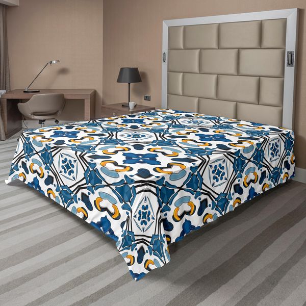Abakuhaus Lenzuolo Europeo, Piastrelle Classiche In Ceramica Portoghese, Stampa Con Motivi Ispirati All'artigianato Europeo, Lenzuolo Morbido E Confortevole Per Un Letto Decorativo, 1 Pezzo, 275 Cm X 260 Cm, Blu Reale-image