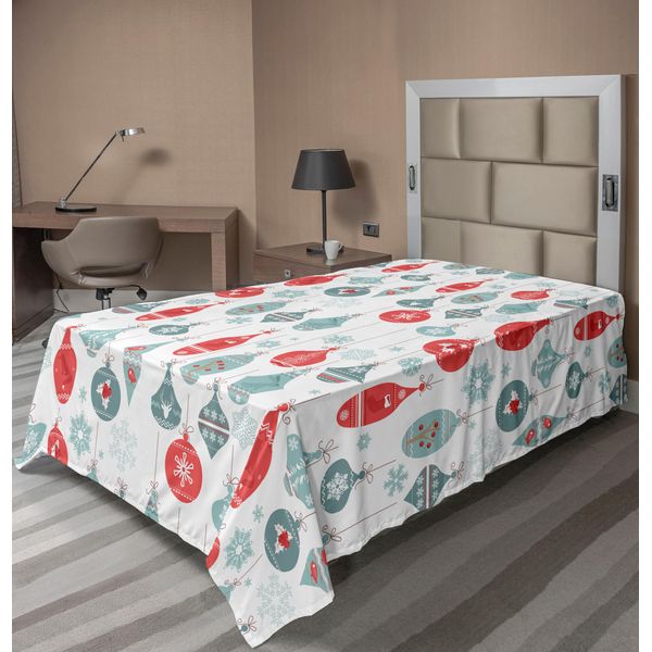 Abakuhaus Lenzuolo Natalizio, Motivo Natalizio Con Struttura Vintage, Motivo Natalizio Allegro, Motivo Artistico Con Agrifoglio, Lenzuolo Morbido E Confortevole Per Un Letto Decorativo, 1 Pezzo, 190 Cm X 100 Cm, Blu E Rosso-image