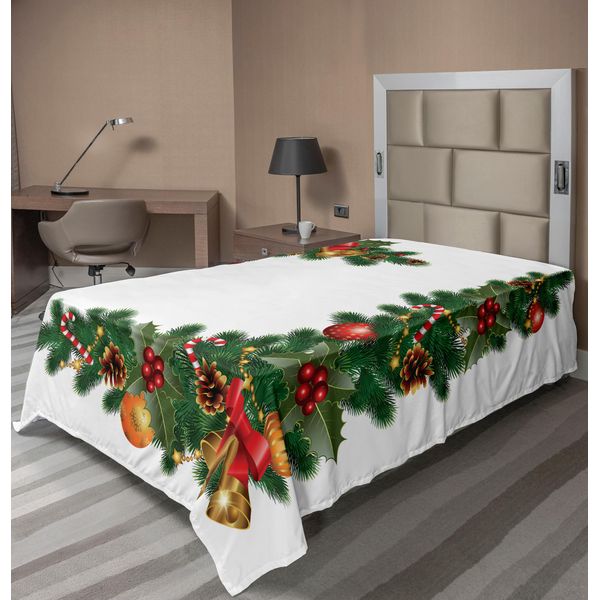 Abakuhaus Lenzuolo Natalizio, Ornamenti Natalizi Con Motivo Abete E Ornamenti Classici A Tema Capodanno, Lenzuolo Morbido E Confortevole Per Un Letto Decorativo, 1 Pezzo, 190 Cm X 100 Cm, Multicolore-image