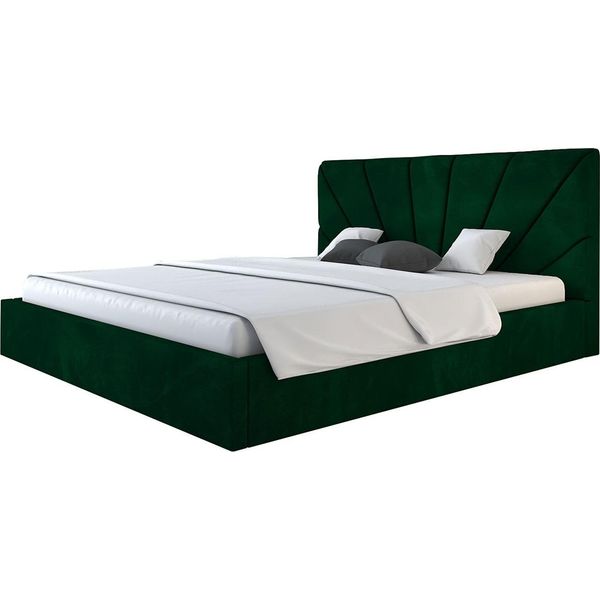 Letto Imbottito Denver Slim 120X200Cm, Letto Matrimoniale Con Contenitore E Rete A Doghe In Metallo, Letto Contenitore, Tessuto Velour, Verde-image