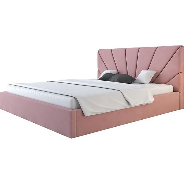 Letto Imbottito Denver Slim 120X200Cm, Letto Matrimoniale Con Contenitore E Rete A Doghe In Metallo, Letto Contenitore, Tessuto Velour, Rosa-image