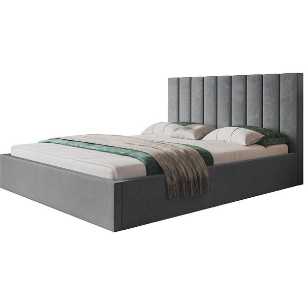 Elegante Letto Matrimoniale Sapporo Slim 140X200 Con Rete E Doghe In Metallo - Letto Imbottito Colore: Grigio Chiaro, Tessuto Velour-image