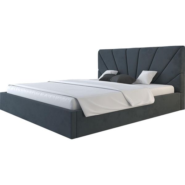 Letto Imbottito Denver Slim 120X200Cm, Letto Matrimoniale Con Contenitore E Rete A Doghe In Metallo, Letto Contenitore, Tessuto Velour, Grigio Scuro-image