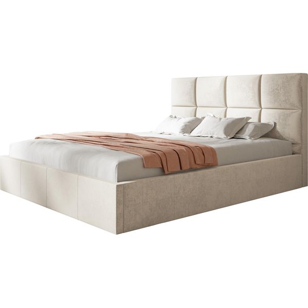 Letto Imbottito Roma Slim Letto Matrimoniale 140X200Cm Con Rete A Doghe In Metallo, Letto Contenitore Con Testiera, Beige Senza Materasso-image
