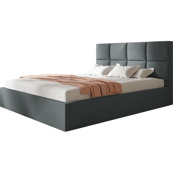 Letto Imbottito Roma Slim Letto Matrimoniale 140X200Cm Con Rete A Doghe In Metallo, Letto Contenitore Con Testiera, Grigio Scuro Senza Materasso-image