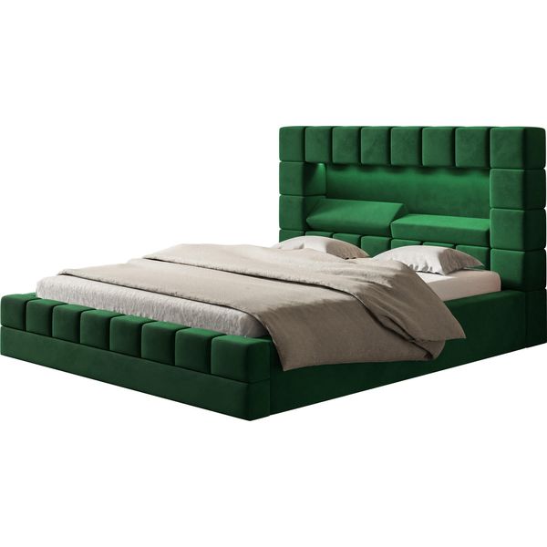 Letto Imbottito Hilton 120 X 200 Cm Con Illuminazione A Led, Letto Matrimoniale Incl. Rete E Doghe, Colore Verde-image
